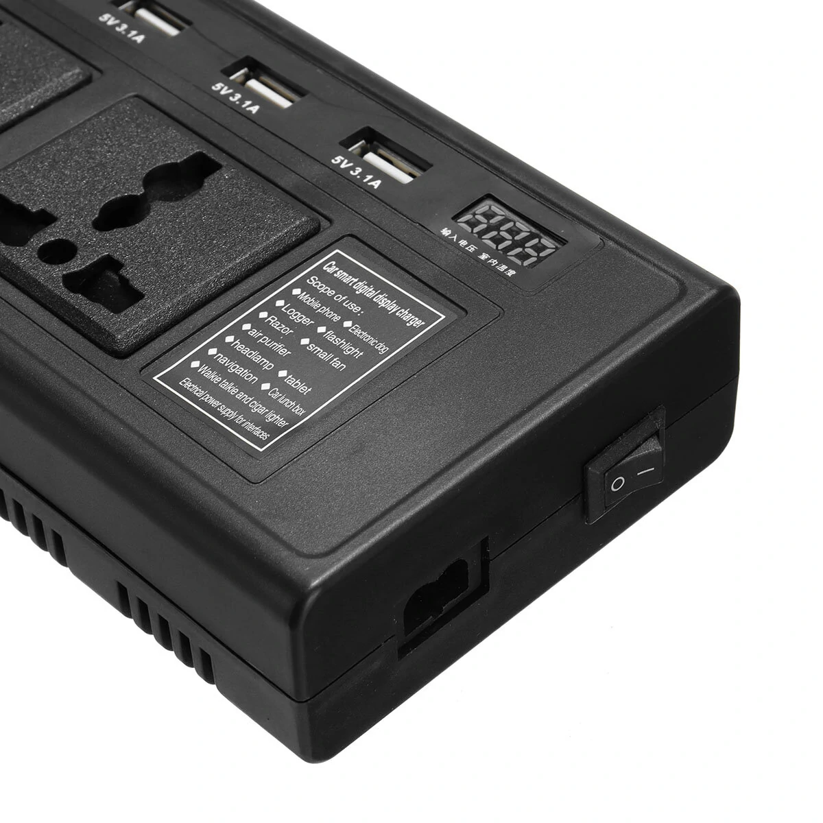 (image for) 200W 12V To 220V DC/AC Car Power Inverter with 4 USB 2 Universal Socket Independent Switch Voltage Digital Display