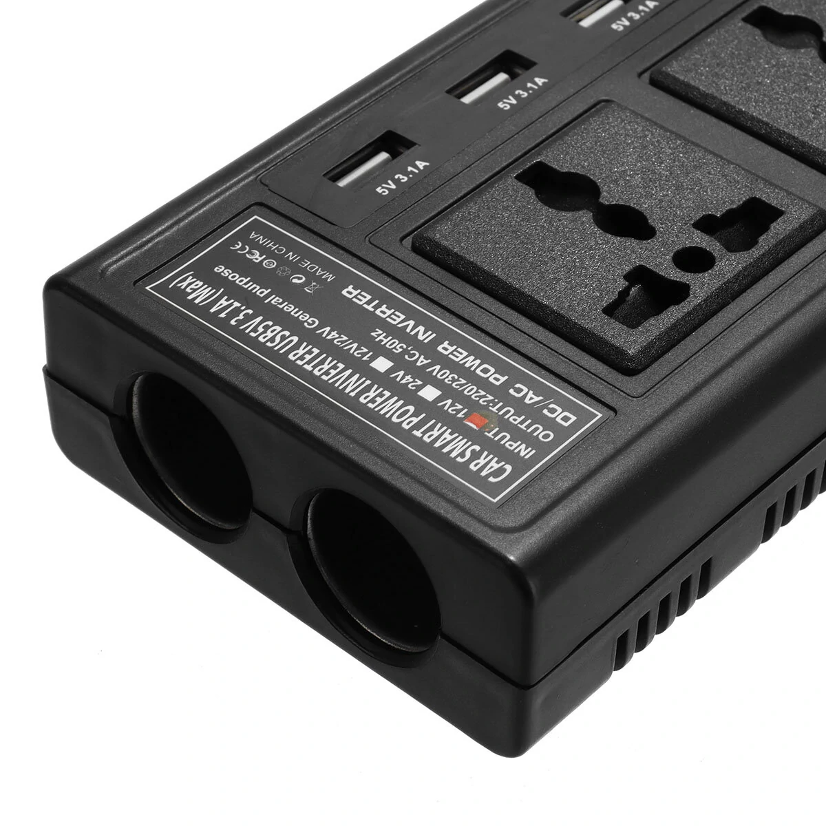 (image for) 200W 12V To 220V DC/AC Car Power Inverter with 4 USB 2 Universal Socket Independent Switch Voltage Digital Display