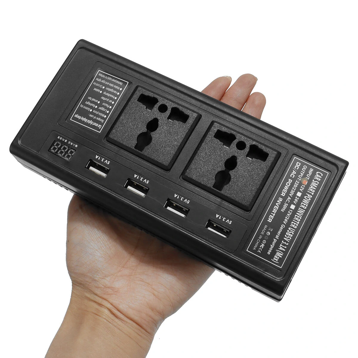 (image for) 200W 12V To 220V DC/AC Car Power Inverter with 4 USB 2 Universal Socket Independent Switch Voltage Digital Display