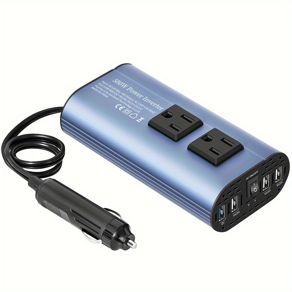 (image for) 500W Peak Car Power Inverter DC 12V to AC 110V LCD Display Dual AC Outlets 4 USB Car Charger for Car Home Laptop Truck