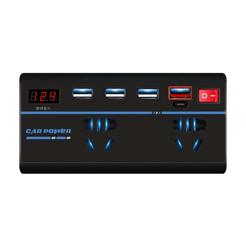 (image for) Car Inverter & Charger 12V to 110V/220V Power Converter with Digital Display Car Inverter Charger 12V24V To 110V220V Power Converter Type-C Mobile Phone Fast Charging
