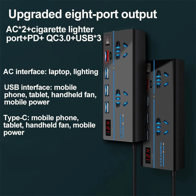 (image for) Car Inverter & Charger 12V to 110V/220V Power Converter with Digital Display Car Inverter Charger 12V24V To 110V220V Power Converter Type-C Mobile Phone Fast Charging