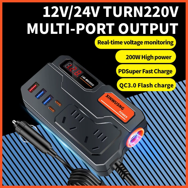 (image for) Car Inverter 12V 24V To 220V Car Booster Charging Truck Household Socket Power Conversion Multi-function Vehicle Inverter Charger