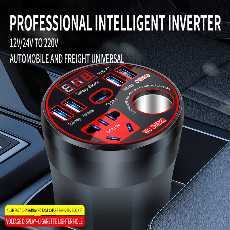 (image for) Car Inverter 12V 24V To 220V Power Converter 200W Multi-Function Car Socket Charger Mobile Phone Fast Charging with Digital Display