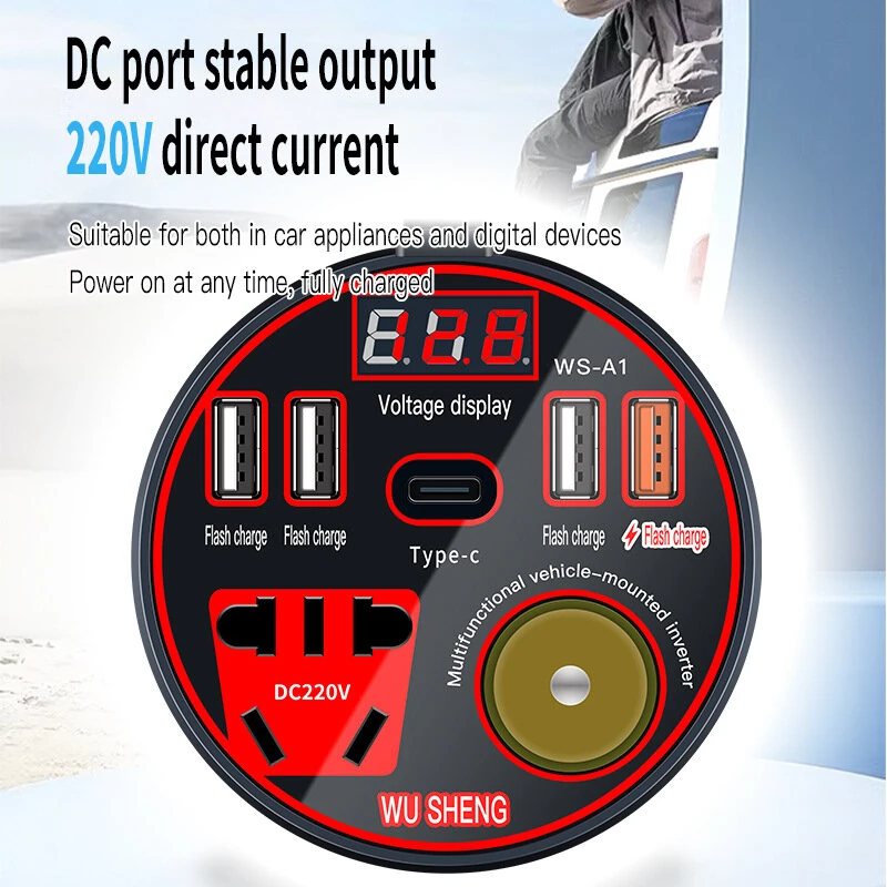 (image for) Car Inverter 12V 24V To 220V Power Converter 200W Multi-Function Car Socket Charger Mobile Phone Fast Charging with Digital Display