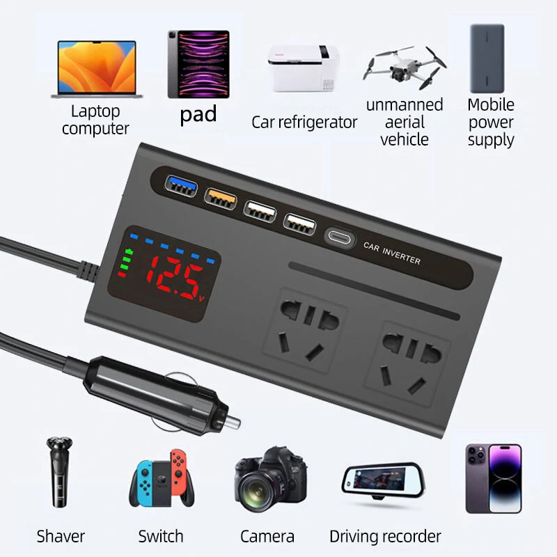 (image for) Car Power Inverter with Type-C Charger Car Inverter Charger Type-C Mobile Phone Fast Charging 12V 24V To 110V 220V Power Converter