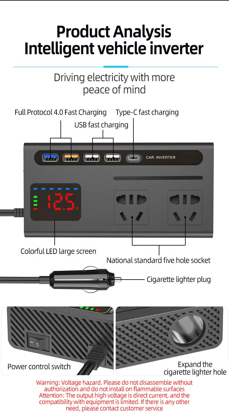 (image for) Car Power Inverter with Type-C Charger Car Inverter Charger Type-C Mobile Phone Fast Charging 12V 24V To 110V 220V Power Converter