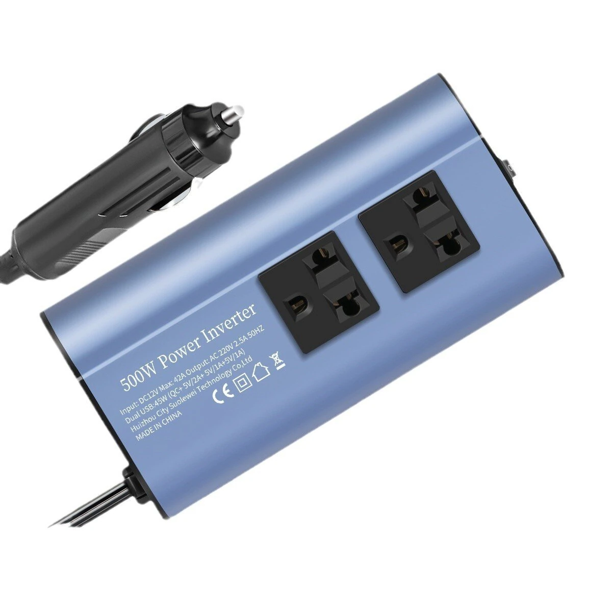 (image for) TATALIKEN Car Power Inverter 300/500W 12V to 110V / 220V 6 In 1 Multi Outlet Inverter Modified Sine Wave Car Power Converter EU/US Standard Sockets