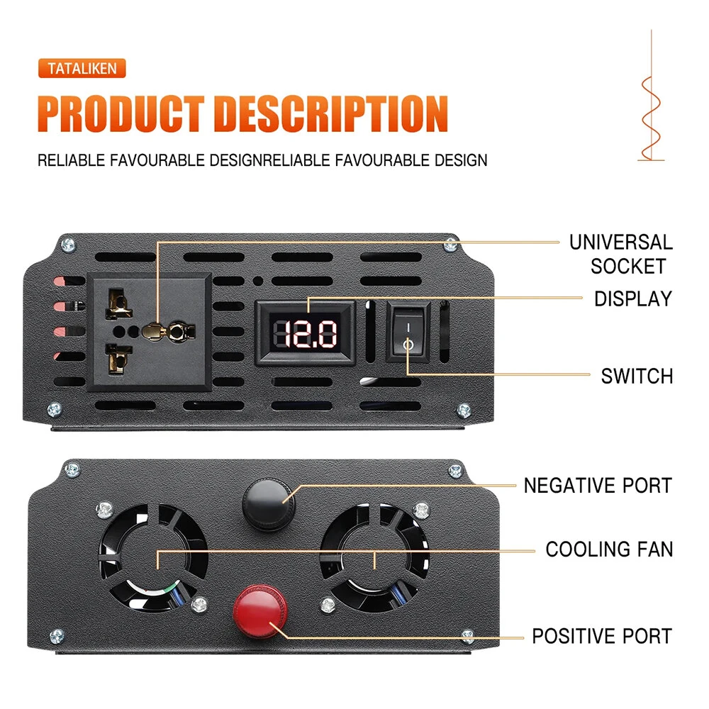 (image for) TATALIKEN Power Inverter 12V 24V to 110-220V Pure Sine Wave 2000W Rated Power 5000W Peak Power Converter Home Inverter